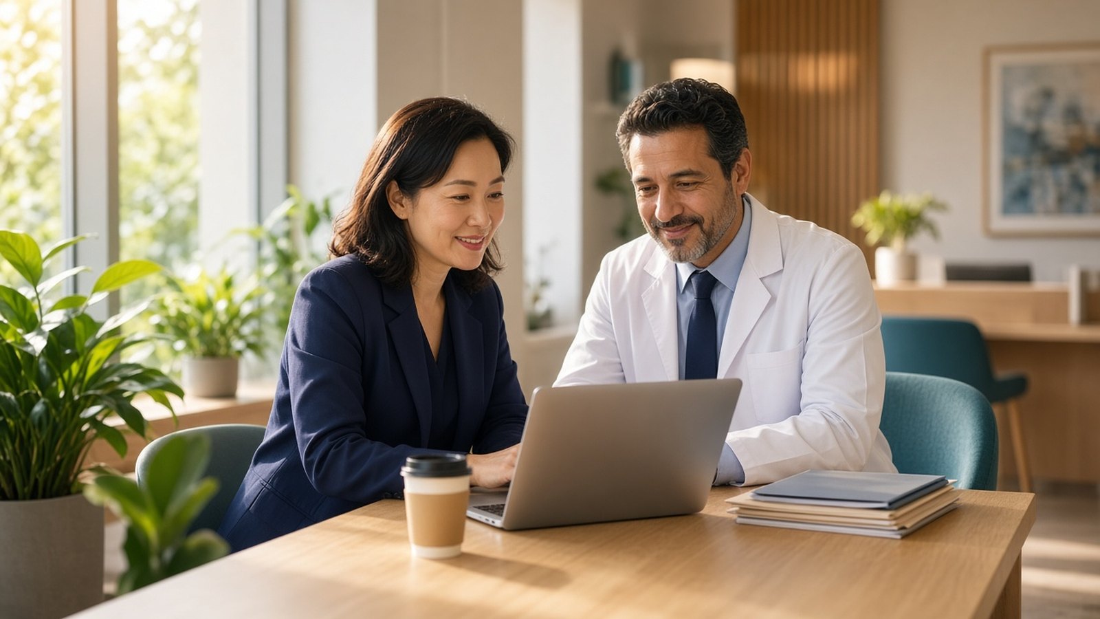 A physician and a practice lead reviewing claims together